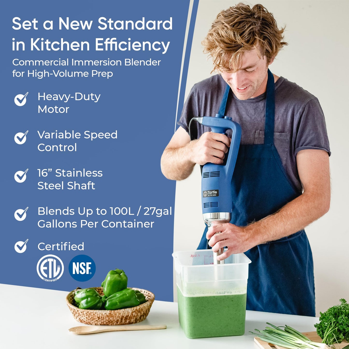 TK Commercial Immersion Blender, 500 Watt/.5 HP Variable Speed Motor, 16,000 RPM Heavy Duty with Performance Assurance - 16"