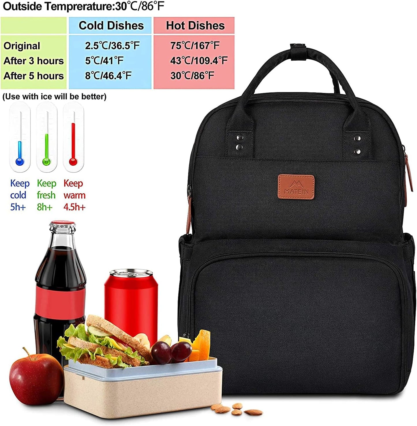 17 Inches Backpack, Backpack MATEIN Lunch Extra Large Lunch Box with Insulated Cooler Compartment, Water Resistant