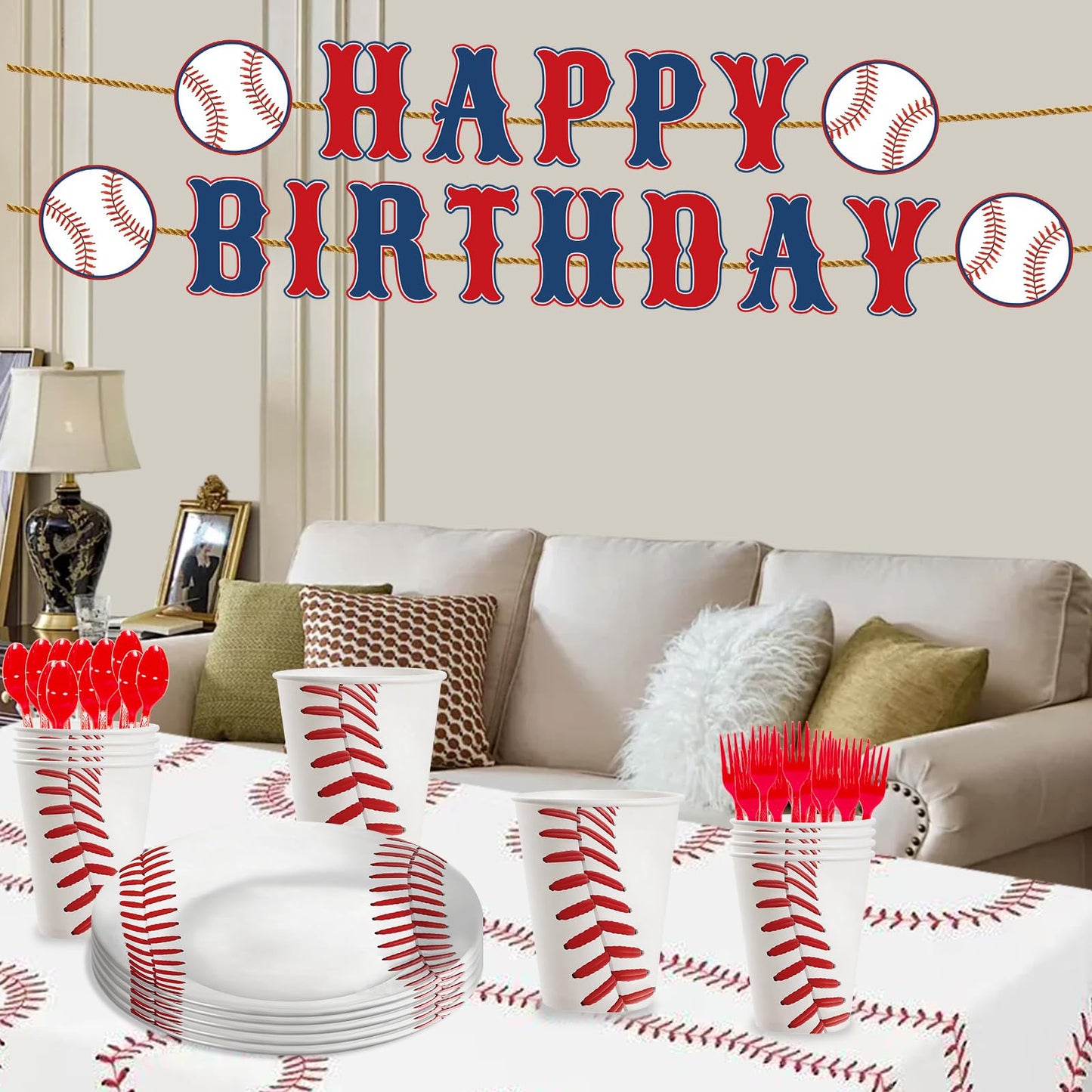 170pcs Baseball Themed Birthday Party Supplies Including Banner,Dinner Plates,Napkins,Forks Disposable Paper Tableware Set Baseball Party Decorations for Kids Serve 24 Guests