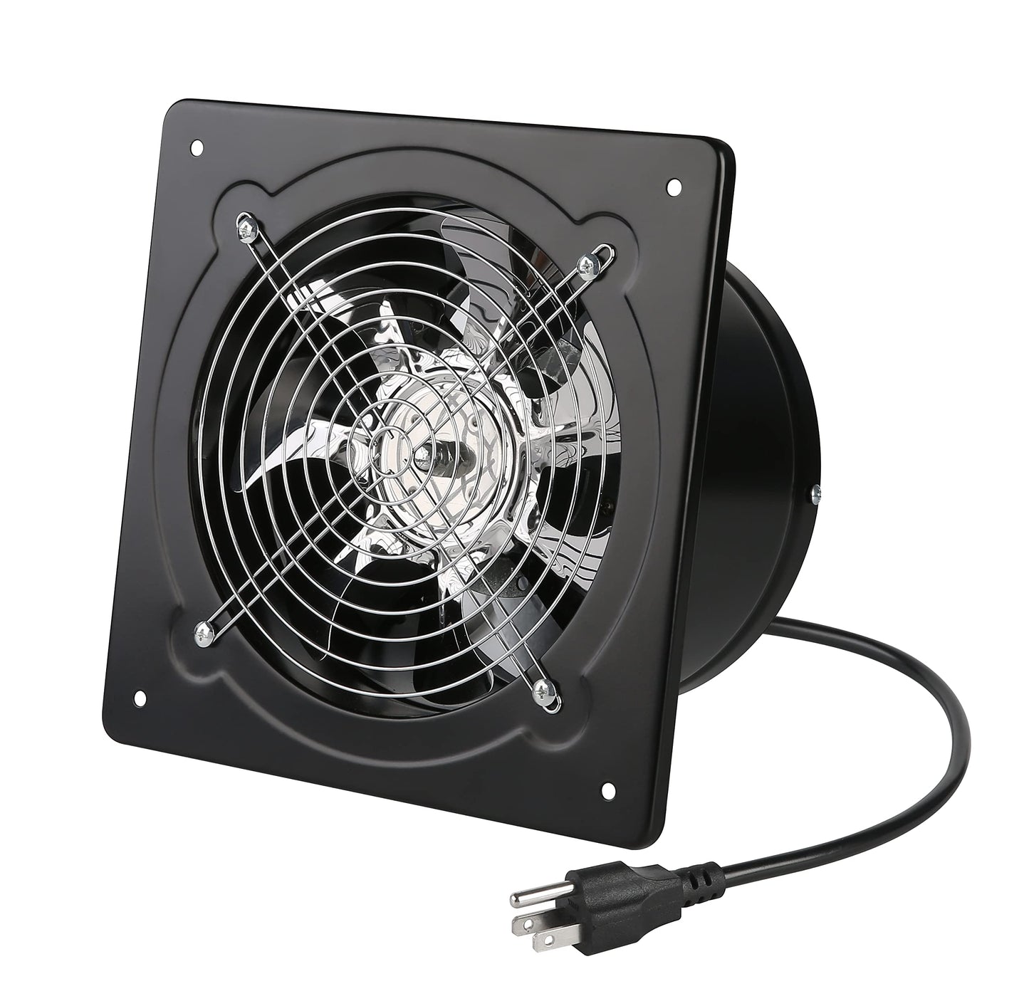 Nalle 8 inch Exhaust Fan 80W 500CFM Through-wall installation Ventilation Fan 110V Exhaust Smoke Fan Ventilation with Power Cord for Kitchen,Bathroom,laundry room,Toilets,Garage (Black