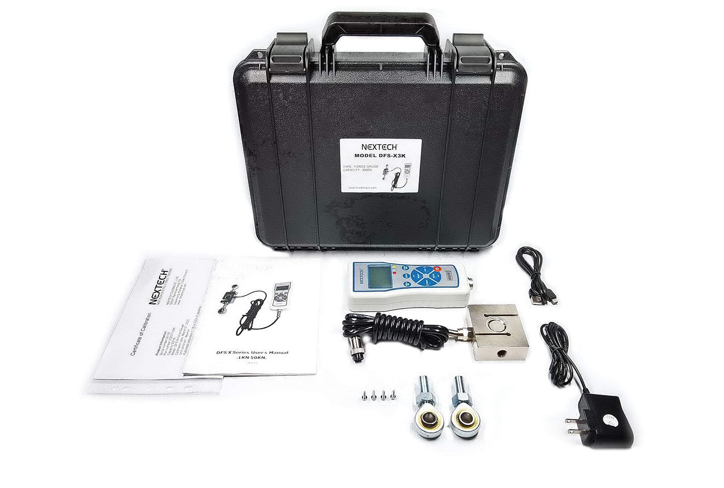Nextech DFS-X10KN (10000N/2200lbf/1000kgf) Digital Force Gauge with External S-Beam Load Cell, Peak/Track Mode, Invert Display,Pass/Fail LED,USB Output, Back-Lit Graphic LCD,Metal Enclosure