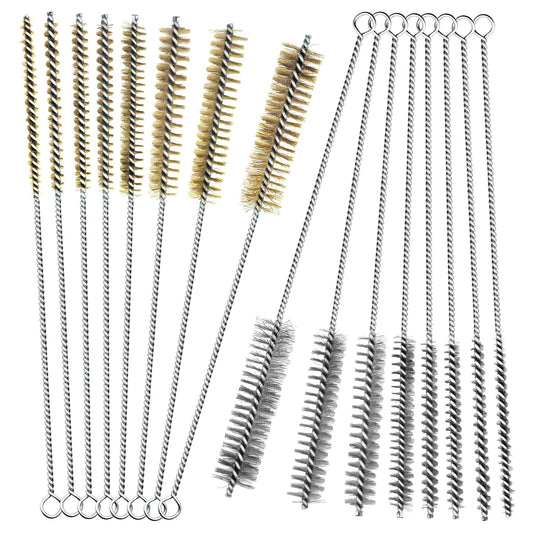 PokShow 16Pcs Stainless Steel & Brass Wire Tube Brushes Bottle Brush Set,12" Long Wire Bore Brushes for Deep Cleaning Pipes,Tubes,Narrow Spaces, Engine Parts, Home Brew(1/4"-1" Sizes)