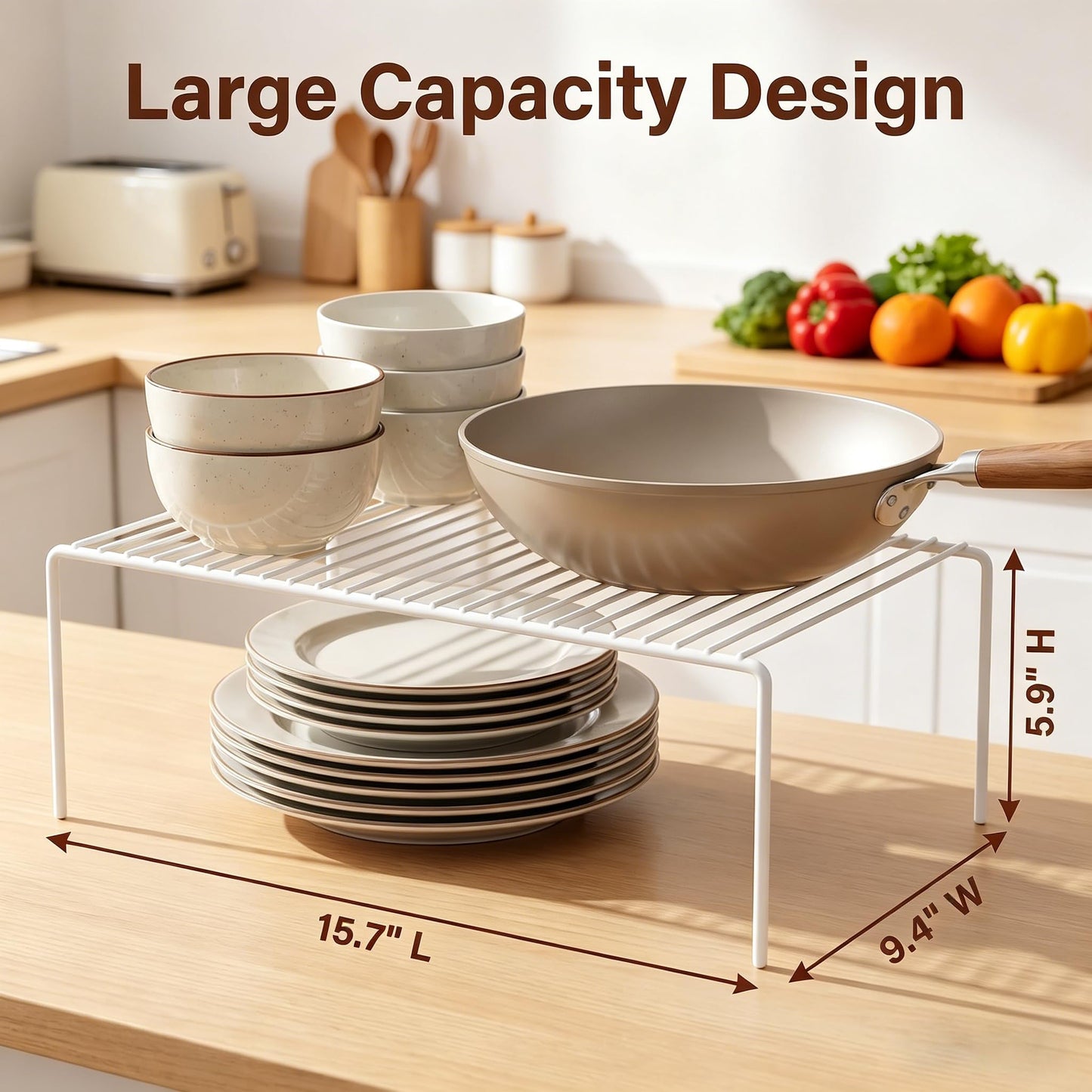 iPEGTOP Kitchen Cabinet Storage Shelf Rack, Set of 2 Large (15.7 x 9.4 Inch) Rustproof Metal Wire Shelves Spice Shelf Rack Cupboard Organizer for Pantries Countertops Utensils Organization, White