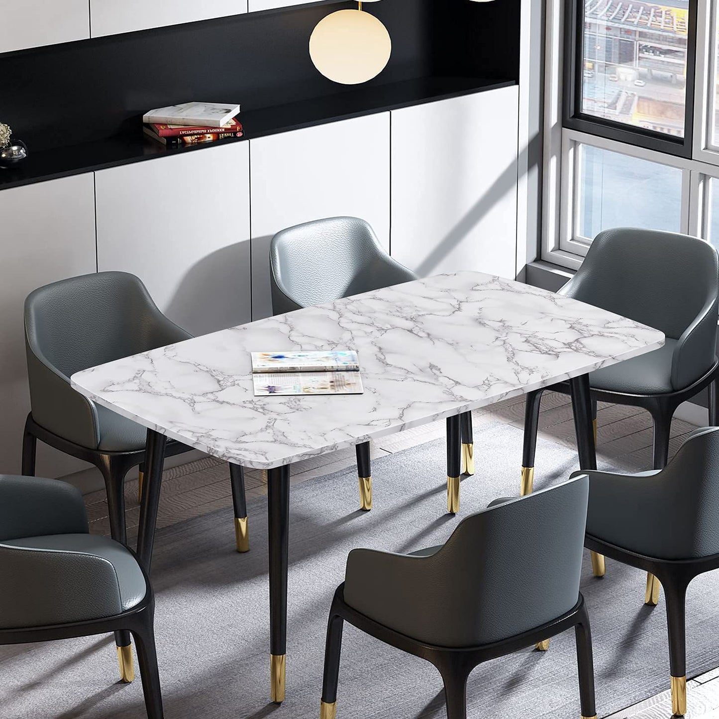 Caltero Marble Contact Paper 15.7" x 118" White Grey Wallpaper Peel and Stick Glossy Marble Self Adhesive Contact Paper for Countertop Kitchen Cabinets Bathroom