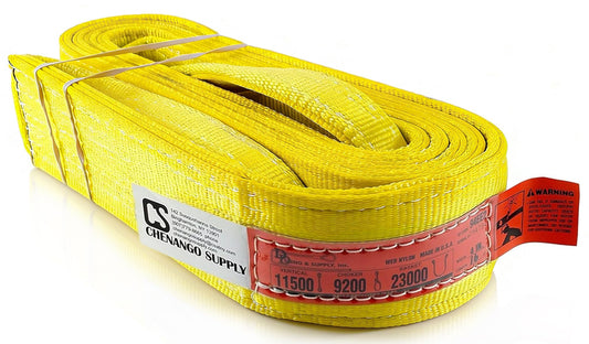 DD Sling 4 Inch x 16 Foot Orange Nylon Lifting Sling – USA Made, 11,500 lb Vertical, 9,200 lb Choker, 23,000 lb Basket – 2-Ply Heavy Duty 900 Webbing, Type 4 Twisted Eye & Eye Rigging Sling