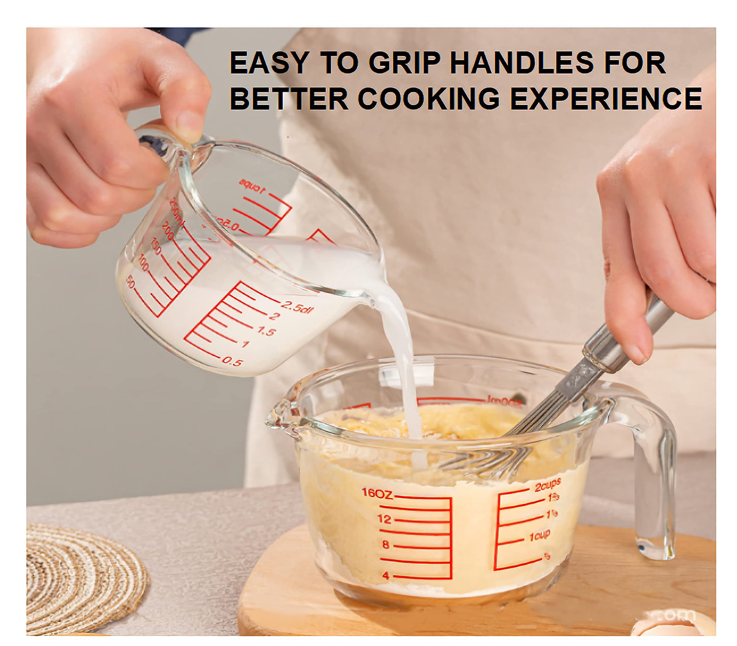 Glass Measuring Cups Set,BPA-Free Premium Heat Resistant Borosilicate Glass Measuring Cups with Handle, Precise Measurement Dl, Cups,OZ & Ml Scale, Easy-Pour Spout