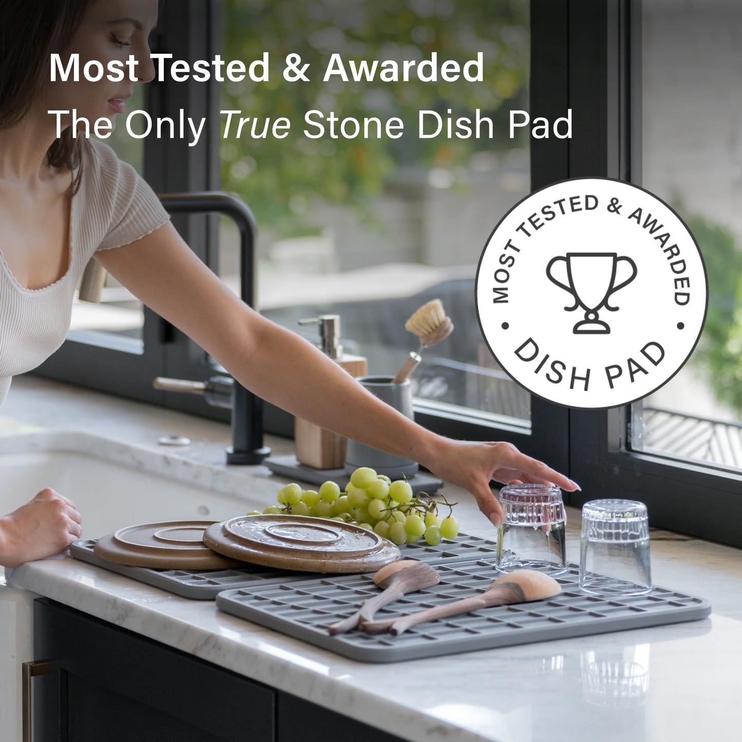 Dorai Home Dish Pad - Collapsable Stone Dish Drying Mat with Diatomaceous Earth for Quick Drying - Ultra Absorbent - Encased in Woven Silicone - Eco-Friendly, Foldable - Large 24.6" x 16.5", Slate