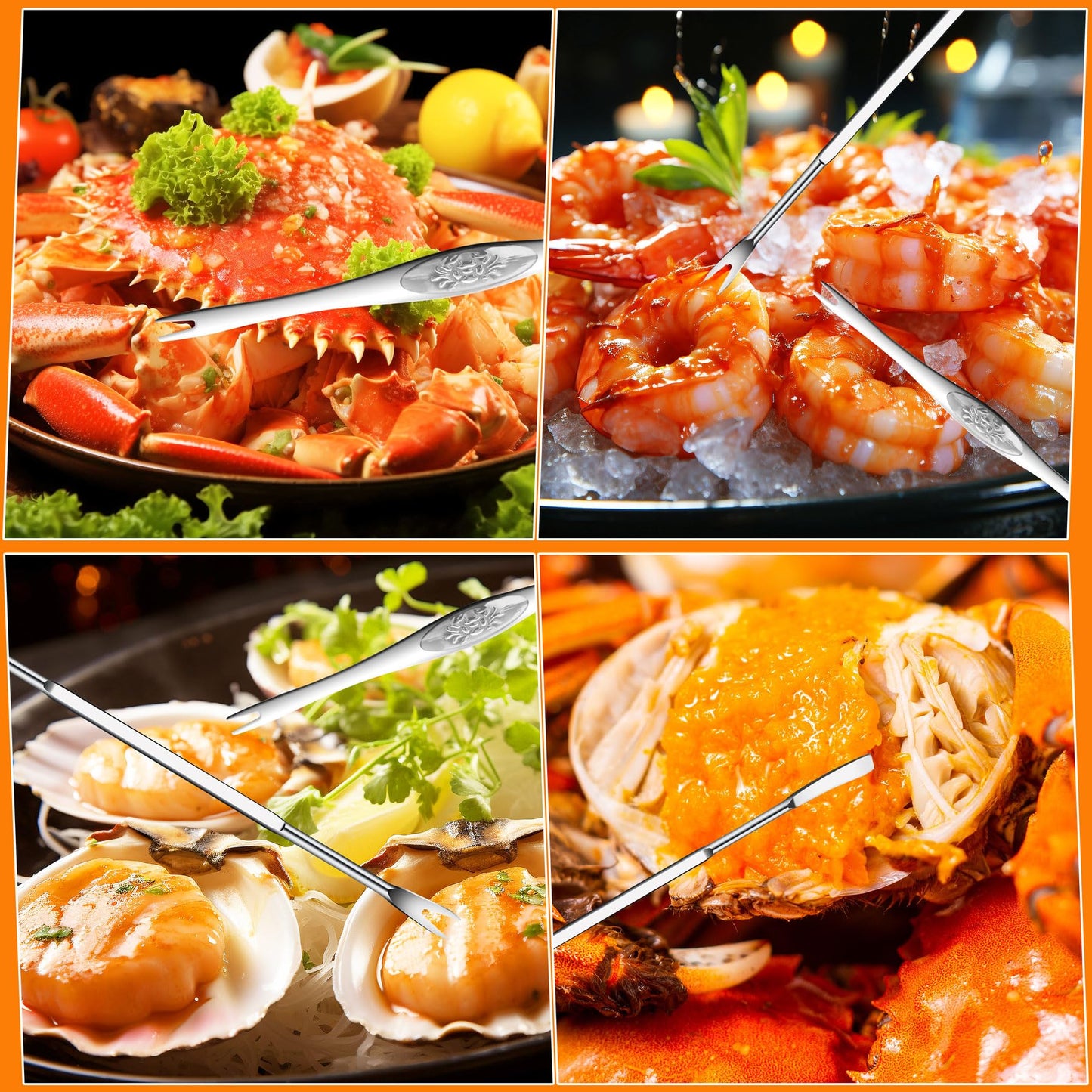 Seafood Crab Crackers and Tools, 25 Pcs Crab Leg Cracker Tool, Nut Crackers Tool, Crab Crackers, Lobster Shellers, Seafood Forks, Wide Crab Forks, Seafood Scissors, Crab Hammers, mobzio Crab Tools