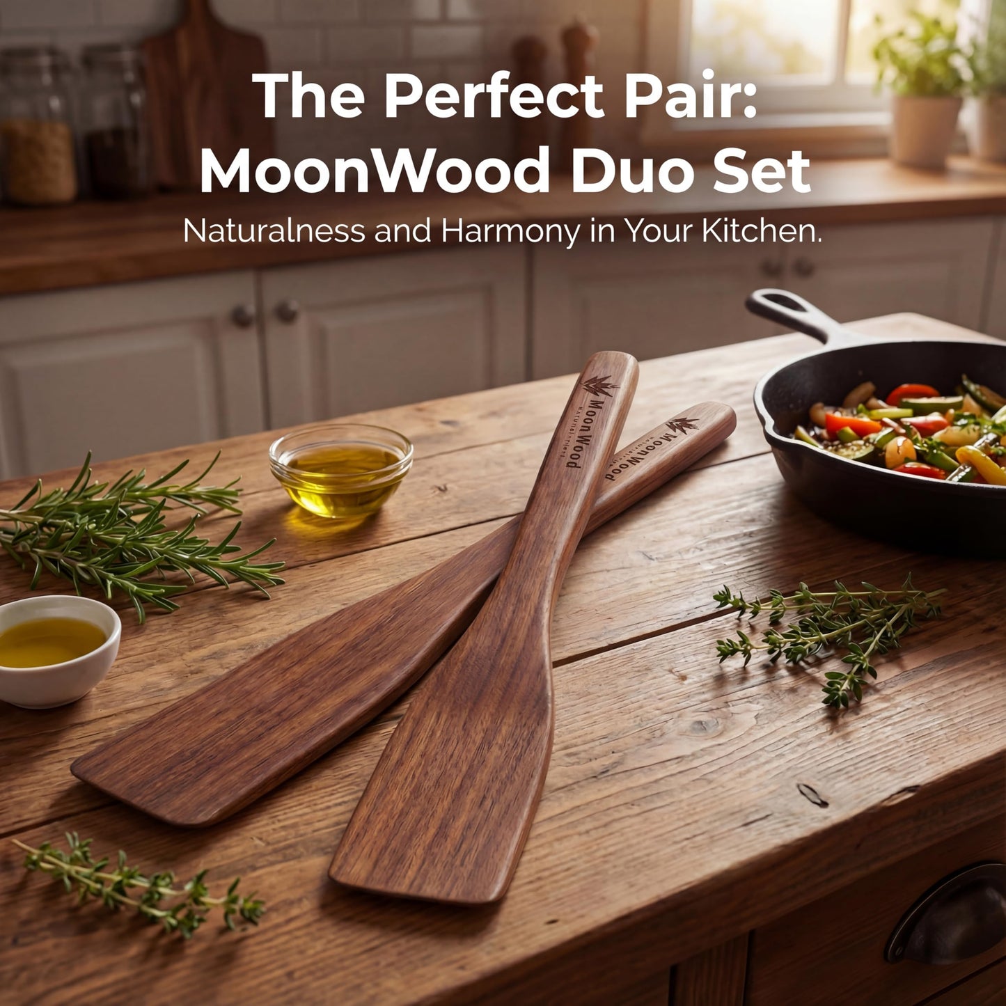 Wooden Teak Spatula Set (2-Pack), 12 Inch Flat Turner & Scraper for Cast Iron, Eggs and Pancakes – Heat-Resistant Natural Wood Cooking Utensils