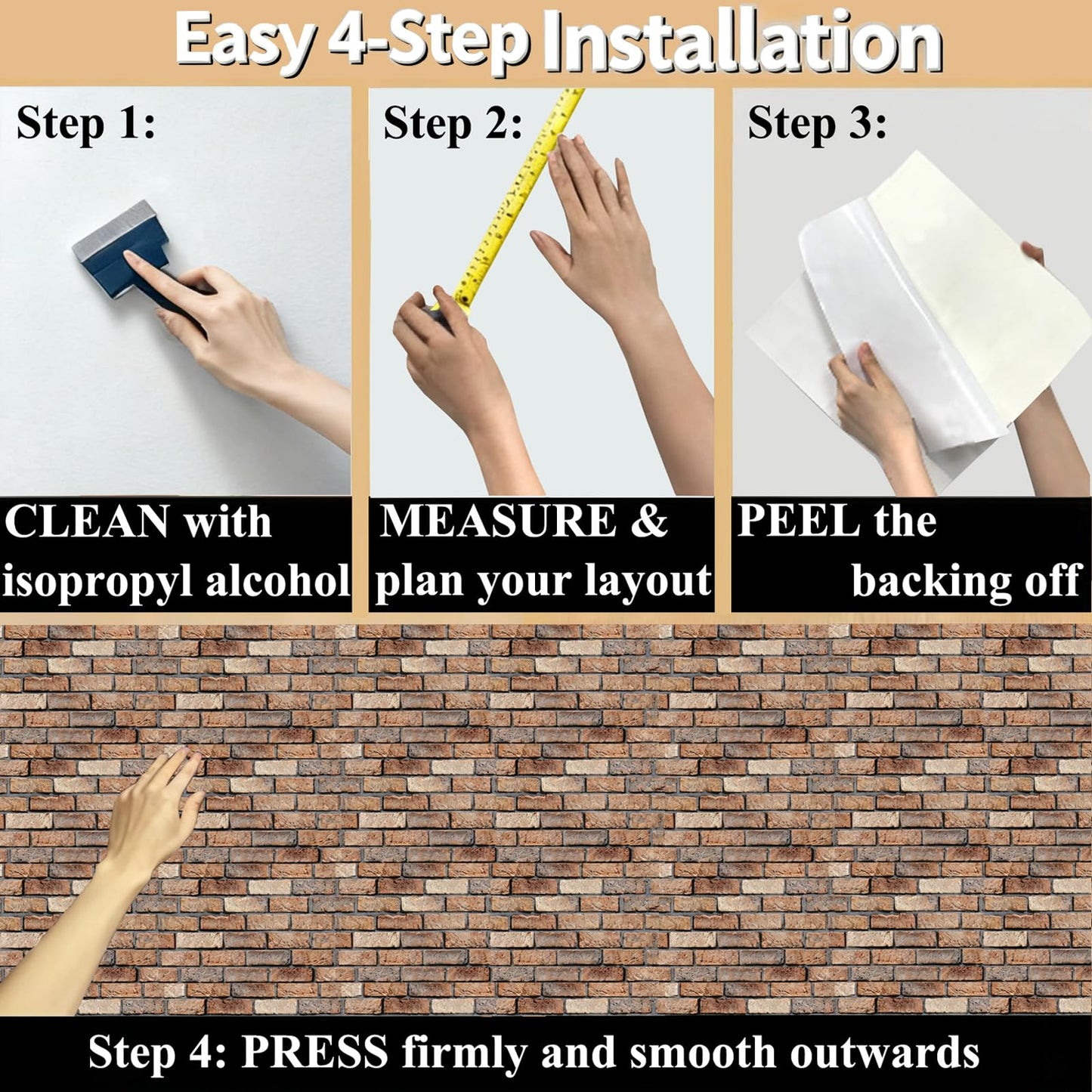 Veczom 3D Wall Panels Peel and Stick - 10 Pack Brick Textured PVC Panels, Waterproof Self-Adhesive Wall Tiles for Accent Walls, Kitchen, Bathroom, Bedroom & Office Decor
