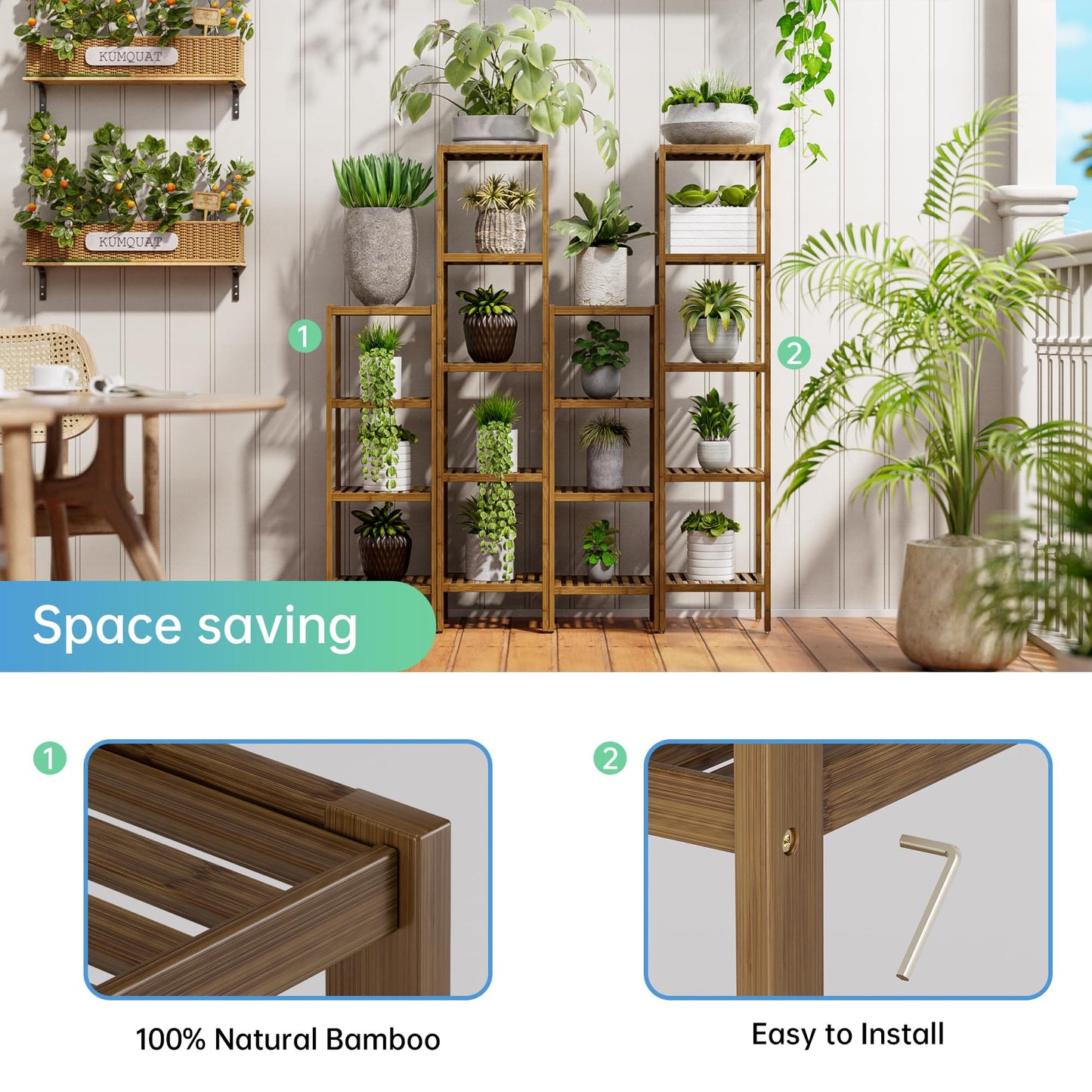 SMIBUY Bathroom Storage Shelf, 4-Tier Bamboo Rack Organizer, Multifunctional Shelving Unit for Living Room Bedroom Kitchen (Walnut)