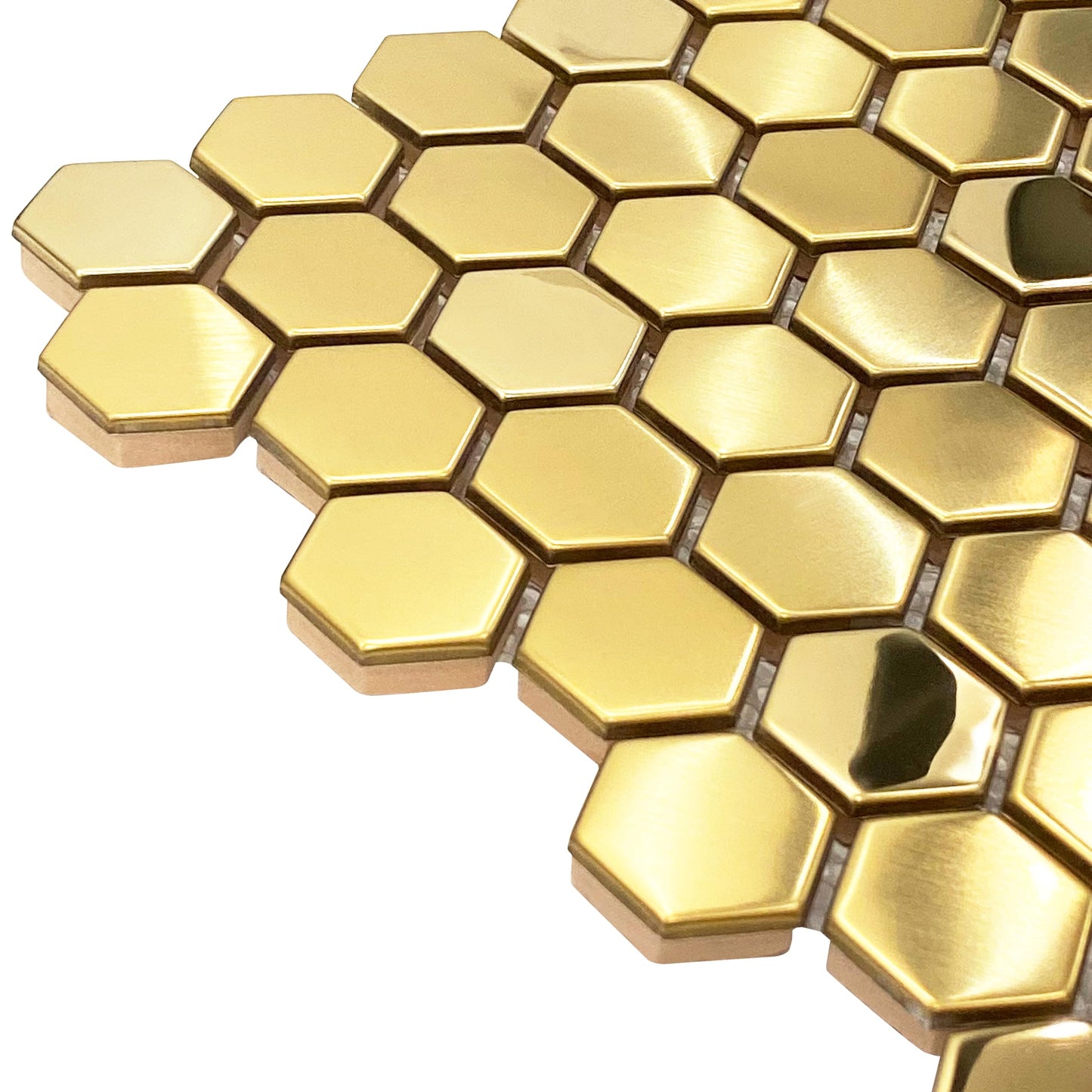 Blujellyfish Hexagon Gold Backsplash Tiles Metal Mosaic Tile Stainless Steel Brushed/Shiny Kitchen Bathroom Backsplash Shower Floor Wall Accent Tiles (5 Square Feet)