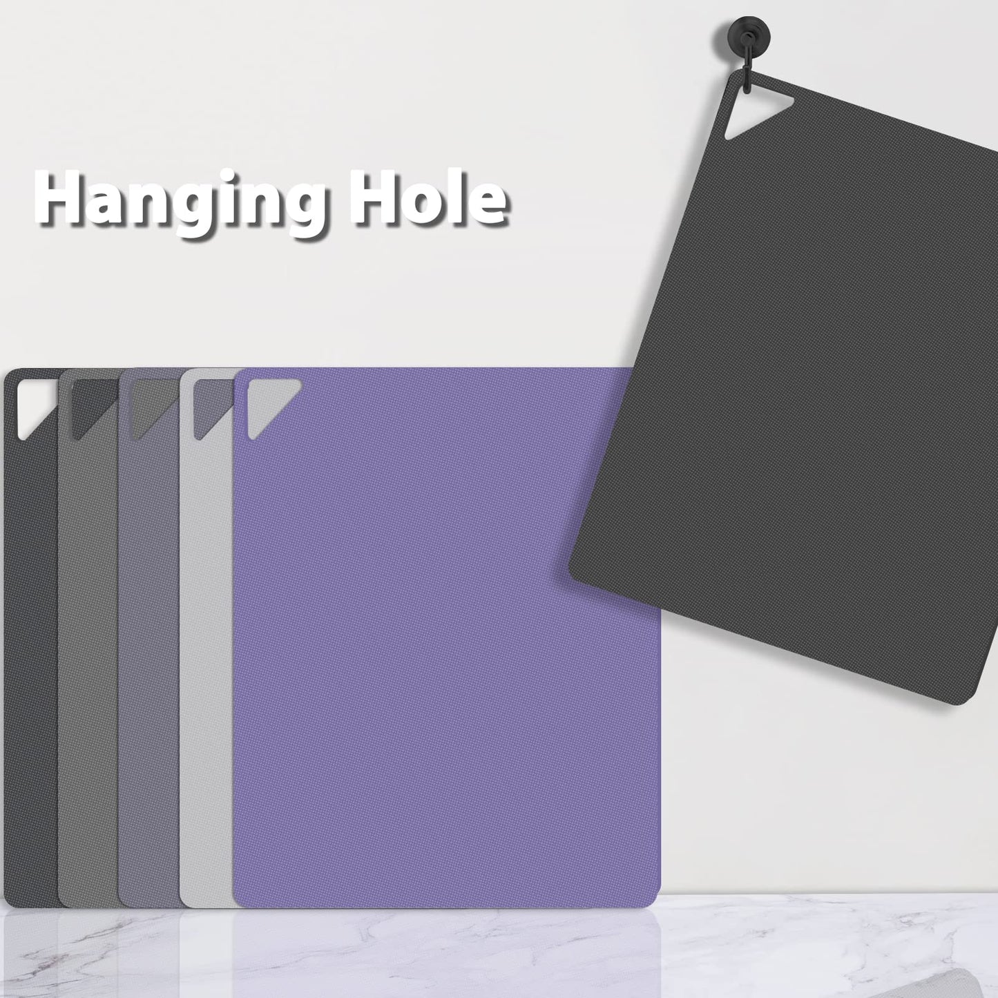 WK Flexible Plastic Cutting Boards for Kitchen, Cutting Board Mats Set of 5, Nonslip Cutting Board for Meat, Thin Cutting Sheets with Hole, Dishwasher Safe, BPA Free, 14.5x11.5"