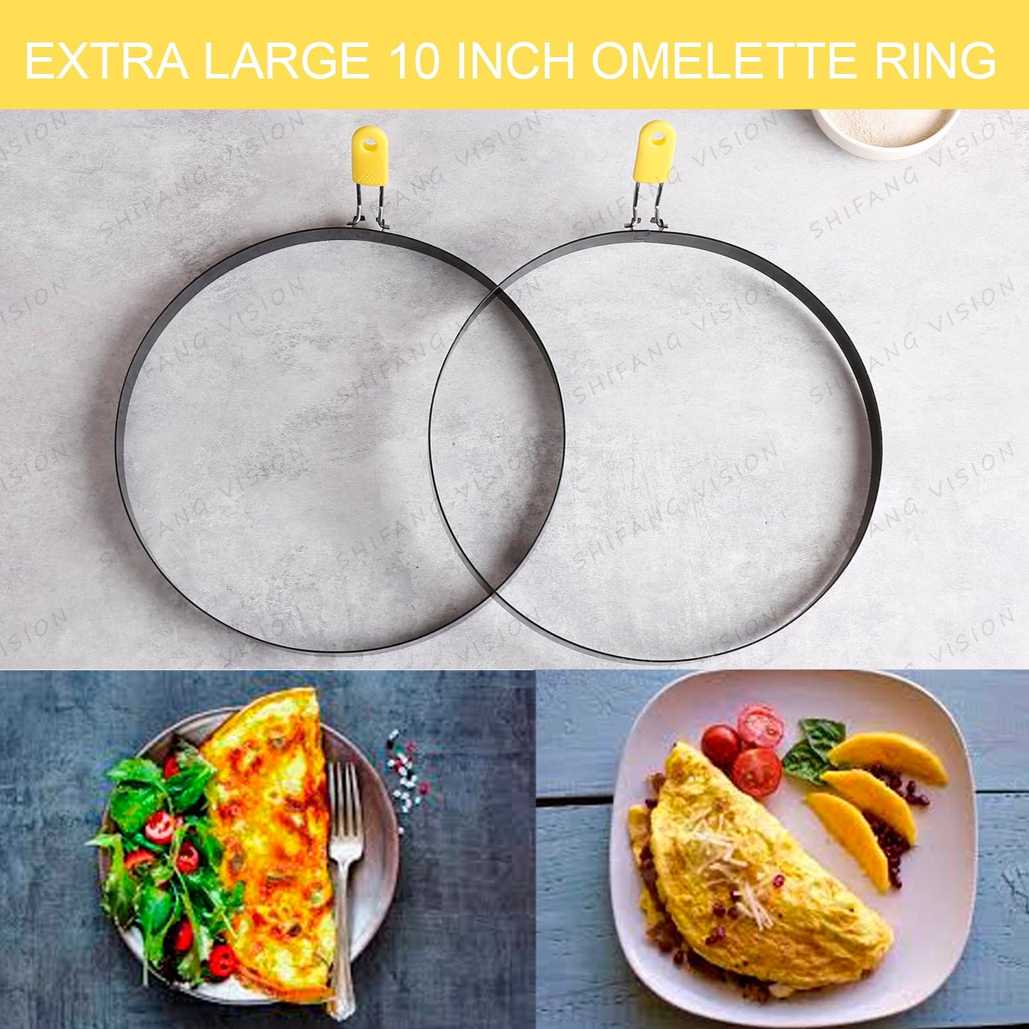 Extra Large 10 Inch Omelette Ring for Griddle, Stainless Steel Pancake Egg Ring With Silicone Handle - Non-Stick Round Creps Crumpet Accessory (2 Packs)