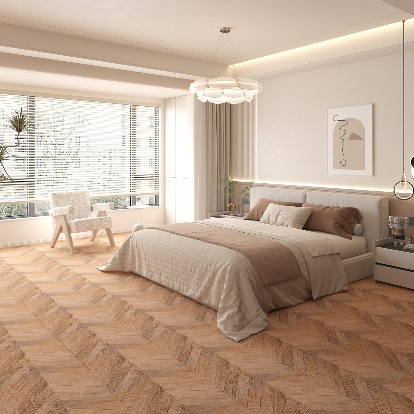 Art3d 30-Pack Herringbone Peel and Stick Vinyl Floor Tiles, 12" x 12" Self Adhesive Waterproof Wood Flooring Plank for Kitchen Bathroom Bedroom, Cover 30 Sq. Ft, Brown