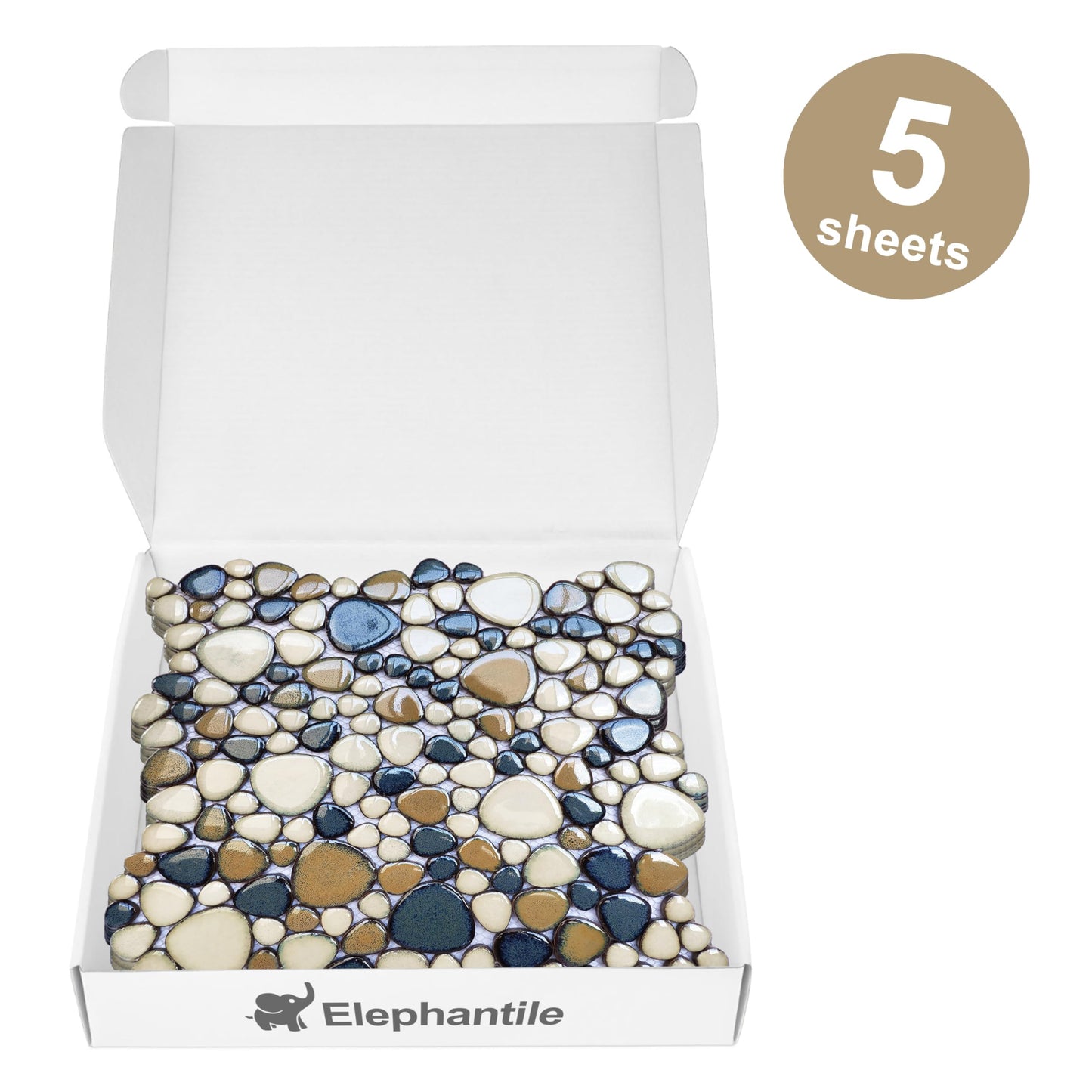 Elephantile Pebble Tile for Shower Floor Brown Blue Pebbles Mosaic Tiles for Bathroom Floor [Set of 5 Sheets]