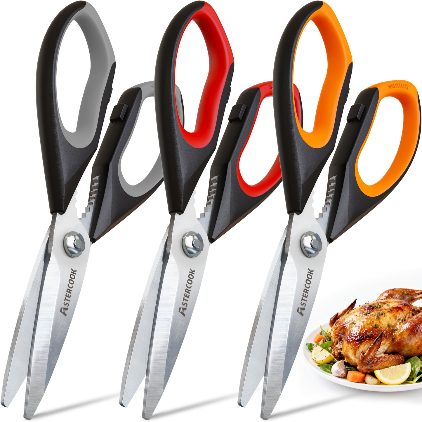 Astercook Kitchen Scissors All Purpose Heavy Duty,3 Pack Kitchen Shears Set,Stainless Steel Kitchen Gadgets for Cutting Food,Poultry,Meat,Vegetable,Herb Dishwasher Safe Utility Tools Home Gift