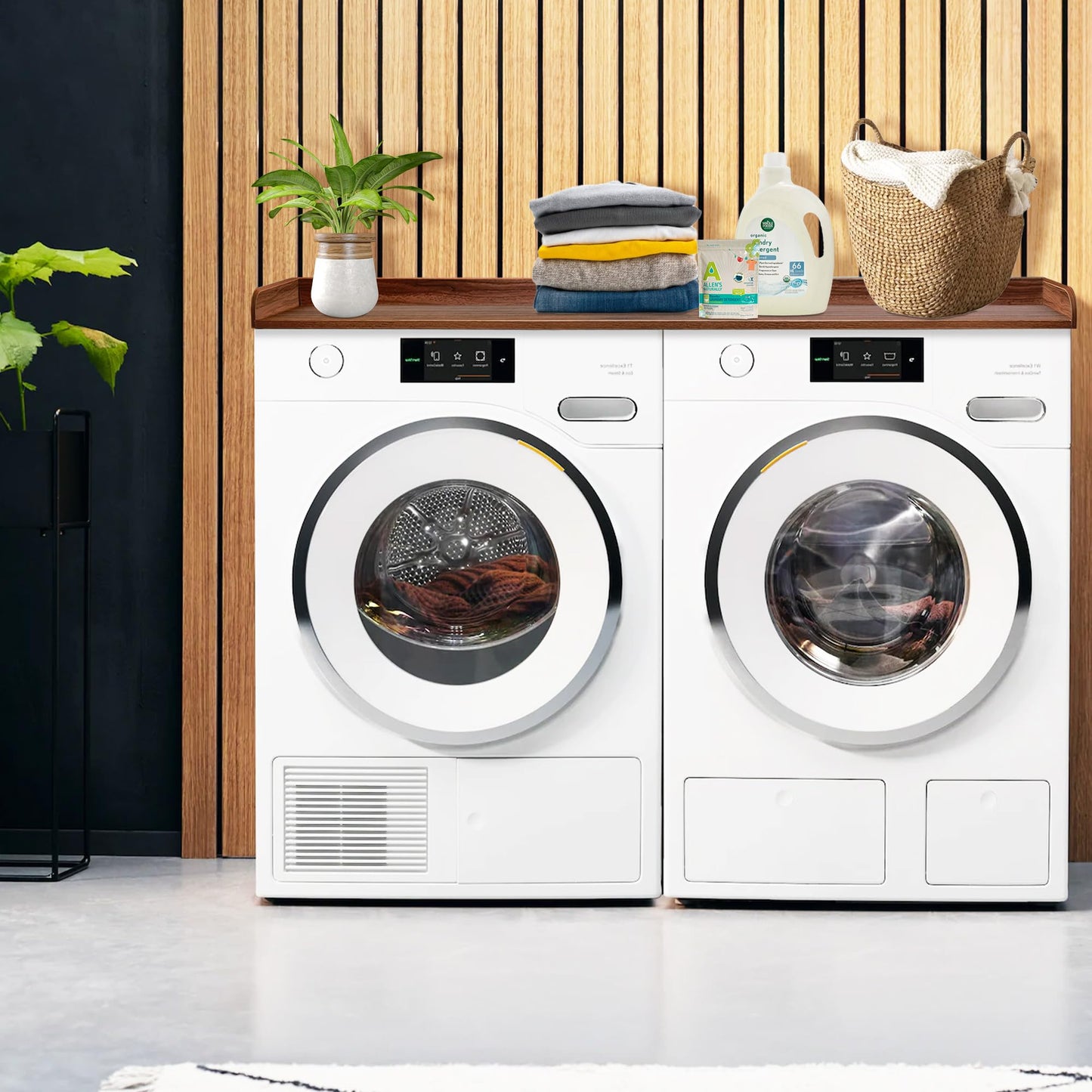 ROYXEN Washer Dryer Countertop, Laundry Countertop Solid Wood, Countertop for All Front-Loaded Washing Machine and Dryer, Extra Room for Laundry Room, Walnut Color