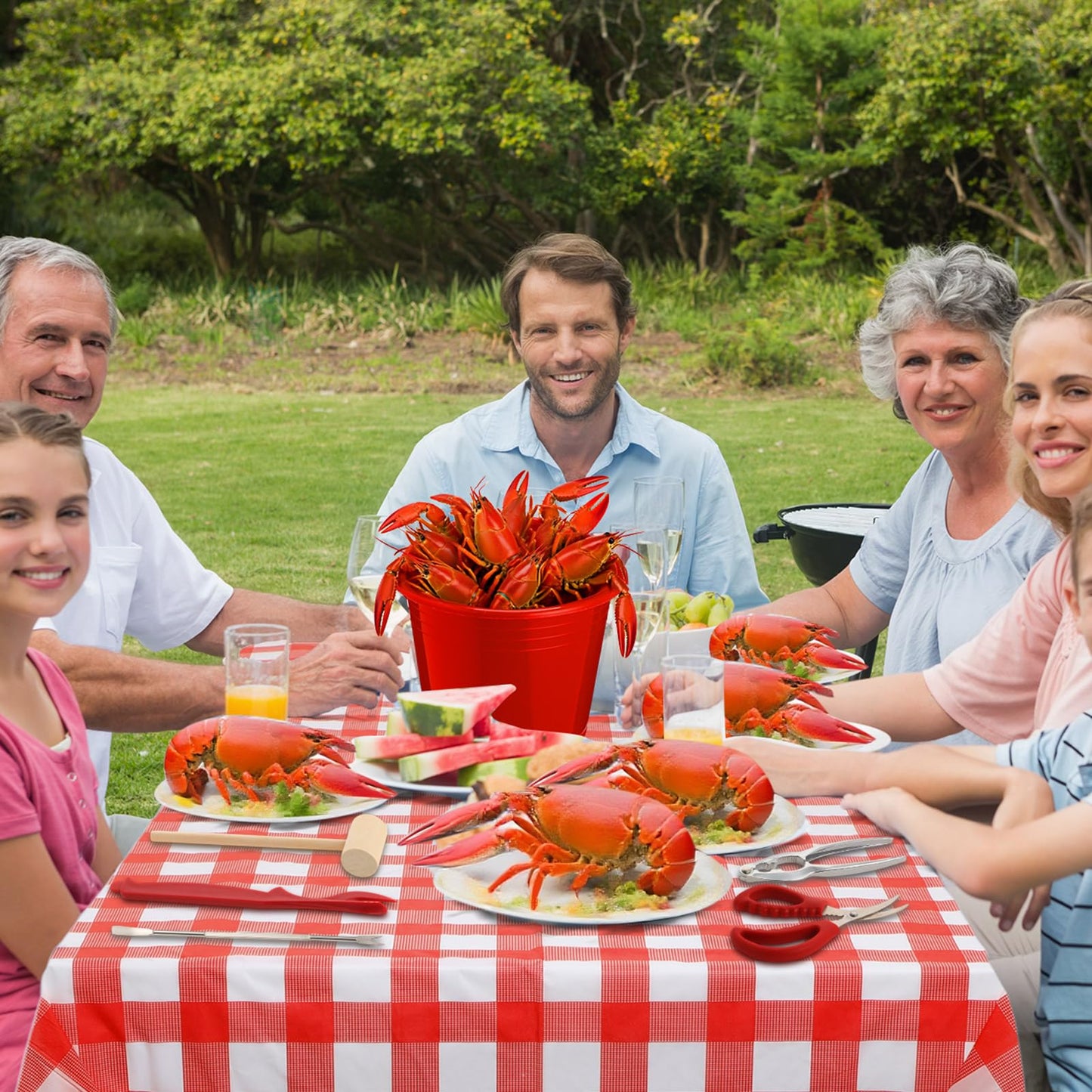 Lanties 20 Pcs Seafood Tools Set Seafood Boil Party Supplies Crab Crackers Scissors Lobster Sheller Hammer Shellfish Forks Cracker Red Plastic Bucket for Lobster Crab Food New Year Party