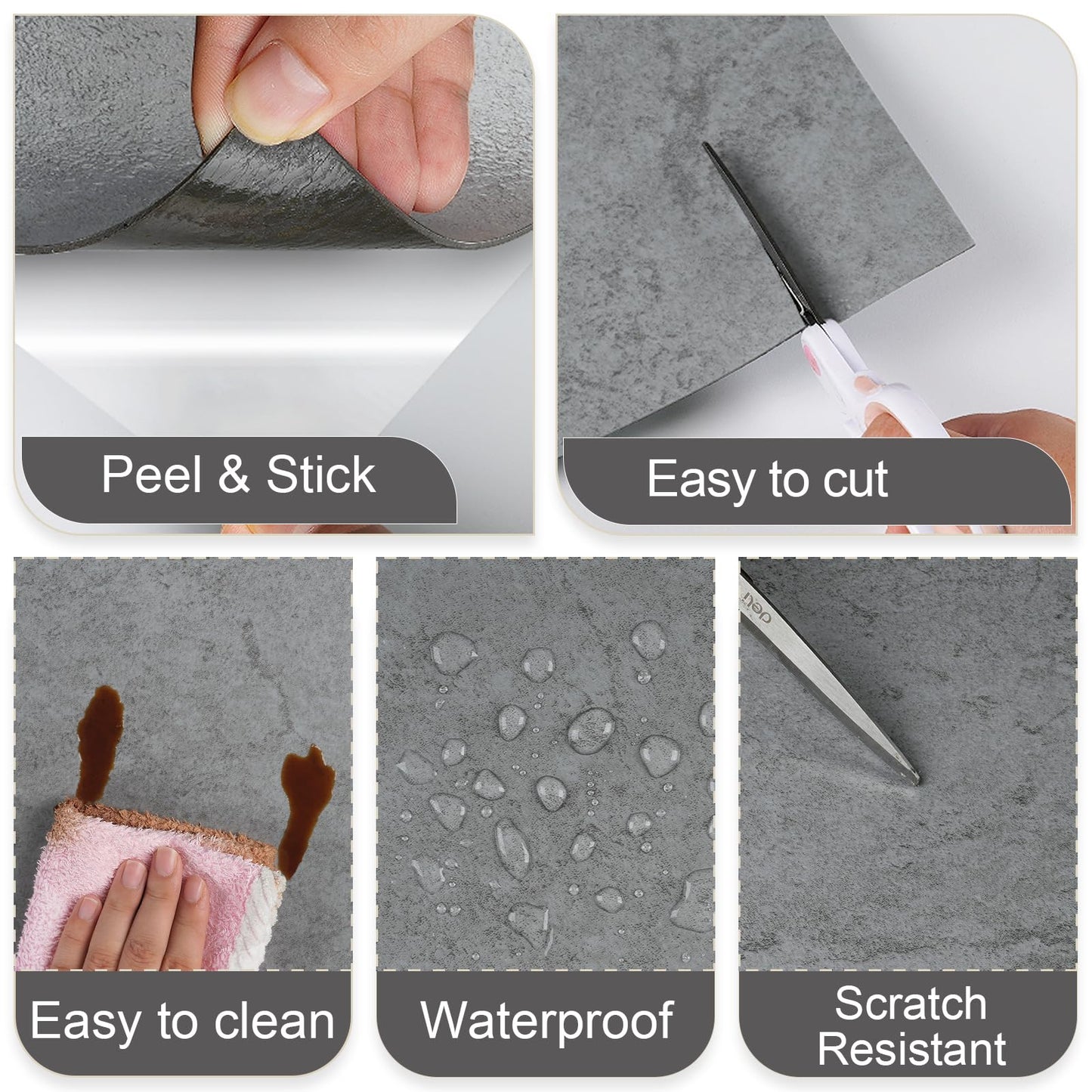VaryStyle 12"x12" Grey Concrete Peel and Stick Floor Tiles Vinyl Flooring Waterproof Sticky Tiles for Floor Self Adhesive Removable Stick on Floor Tile for Kitchen Bathroom Basement Flooring 6 Tiles