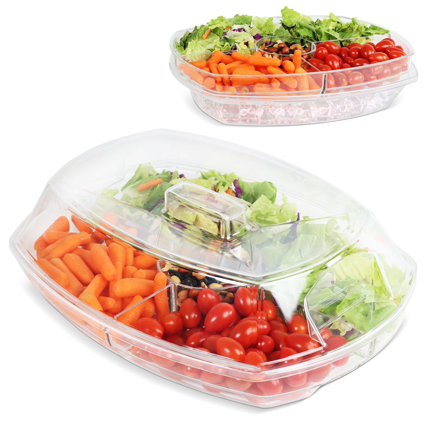 7Penn Acrylic Appetizer Serving Tray - 4 Compartment Transparent Chilled Serving Platter with Flip-Over Ice Tray Lid