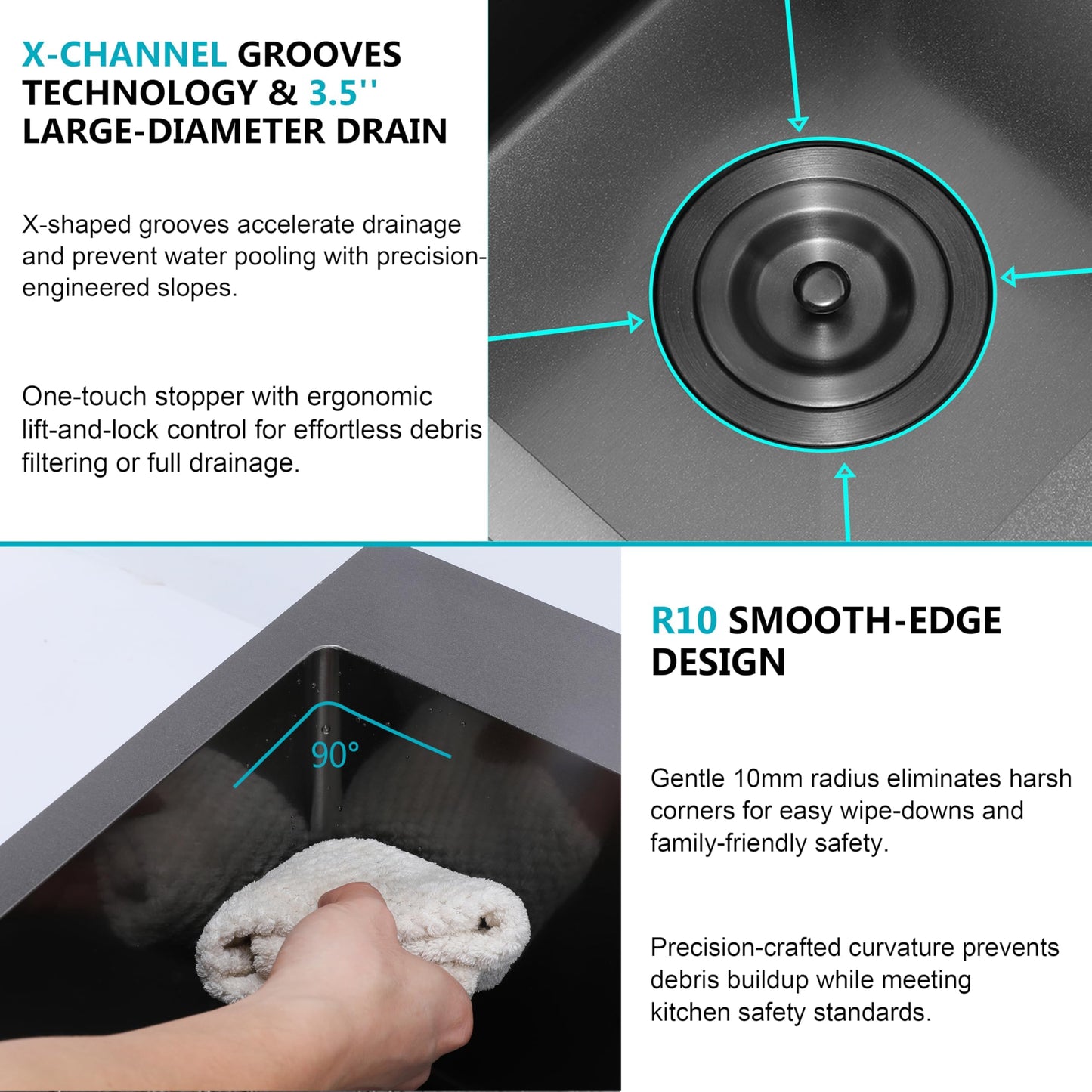 Comllen 28x18 inch Stainless Steel Black Drop In Kitchen Sink,28 Inch Topmount Sinks,16 Gauge 9 Inch Deep Single T304 Single Bowl Kitchen Sink With Strainer