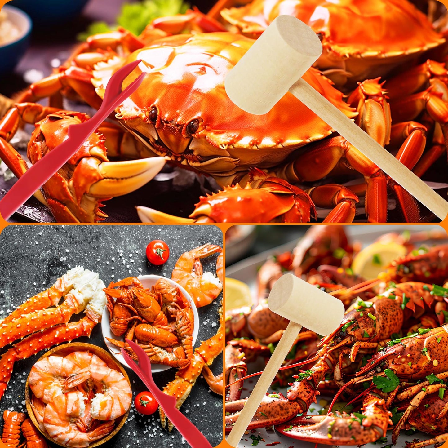 Seafood Crab Crackers and Tools, 25 Pcs Crab Leg Cracker Tool, Nut Crackers Tool, Crab Crackers, Lobster Shellers, Seafood Forks, Wide Crab Forks, Seafood Scissors, Crab Hammers, mobzio Crab Tools