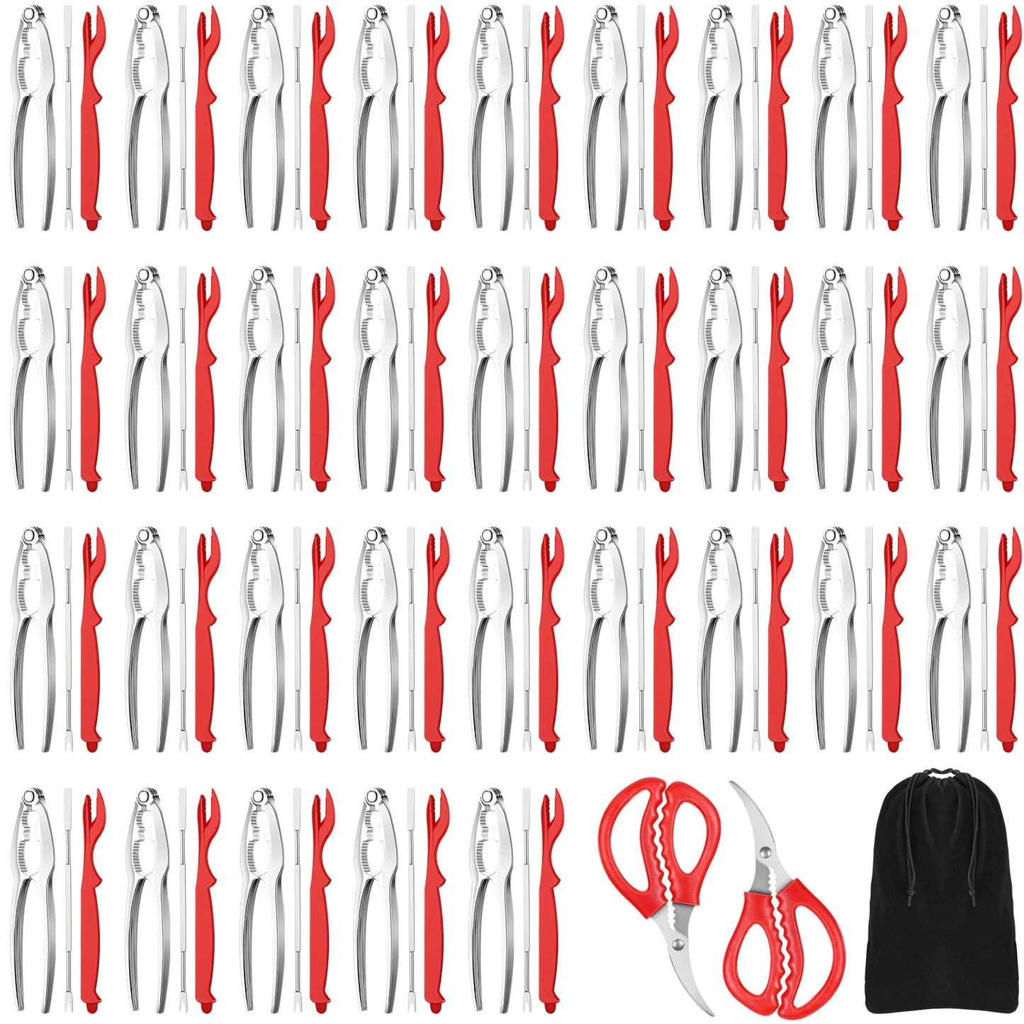 Jutom 93 Pcs Crab Crackers and Tools Set Seafood Tool with 30 Crackers, 30 Leg Forks, 30 Lobster Shellers, 2 Scissors, and 1 Storage Bag, Nut Cracker Set for Shellfish Claw Seafood Boil Party Supplies