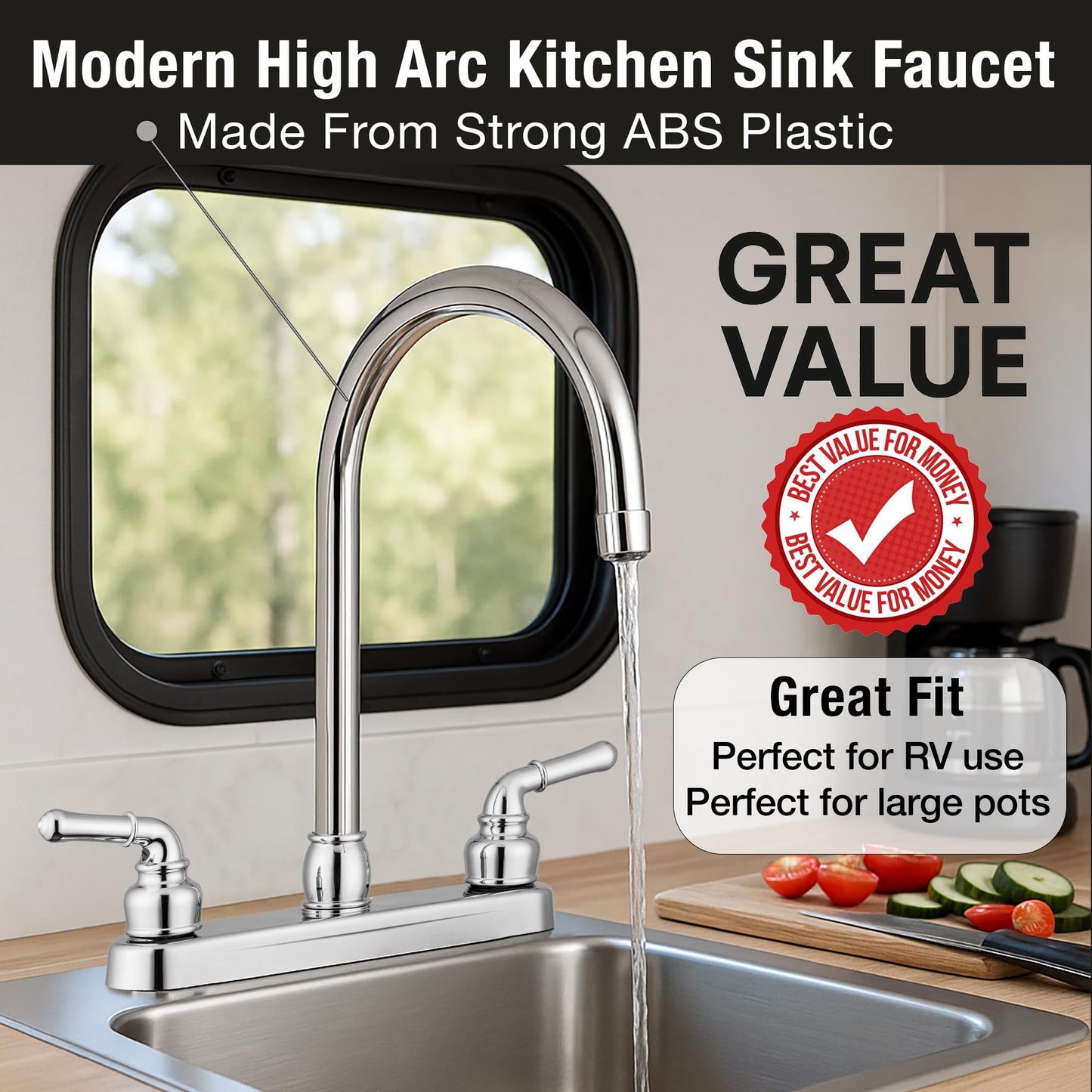 Pacific Bay Lynden Modern High Arc Kitchen Sink Faucet - Metallic Plating Over ABS Plastic - (Polished Chrome)