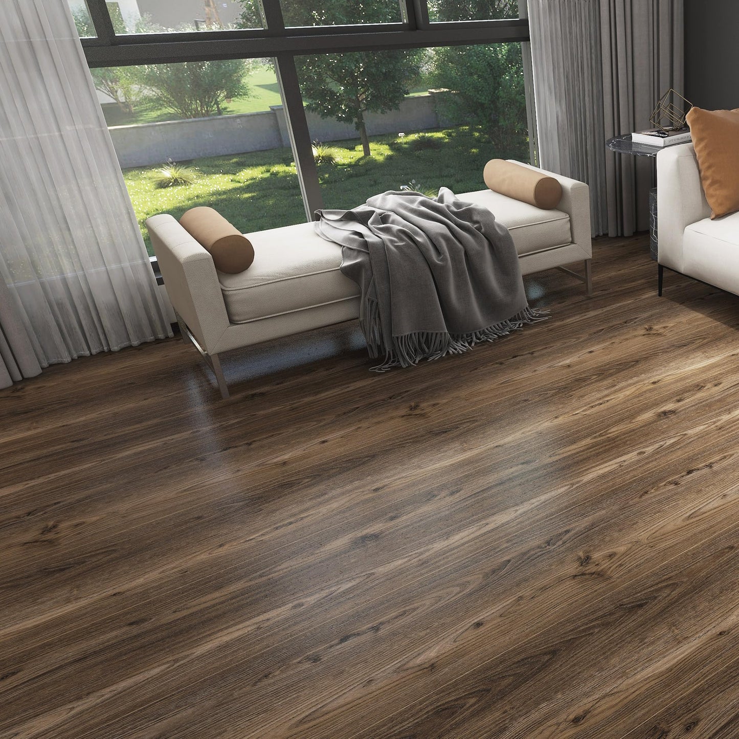 Lareko Peel and Stick Floor Tile – 197" Length 12" Width Roll - Dark Brown Self-Adhesive Vinyl Flooring Waterproof, Wide Wood Plank for Easy Installation, Bedroom, Kitchen (16 Sq.Ft