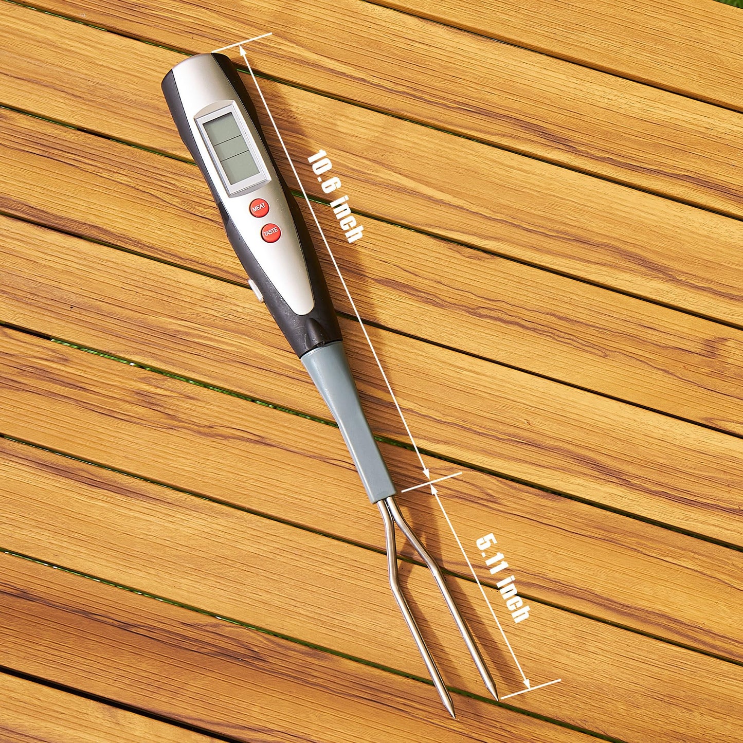 lfcforldx Meat Thermometer Fork for BBQ & Grilling – Instant Read Food Thermometer with Preset Meat Temperatures, Long Heat-Safe Handle, Backlit LCD for Steak, Chicken & Outdoor Cooking, Black