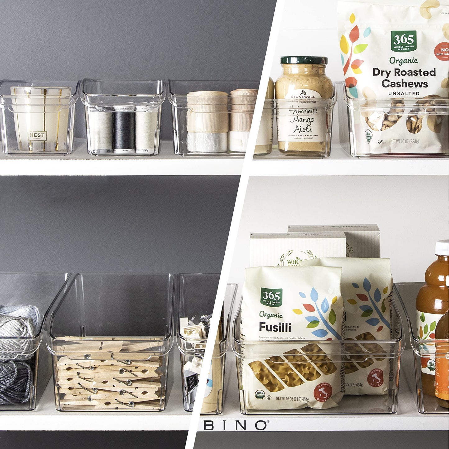 BINO | Plastic Storage Bins, Large | THE CURVE COLLECTION | Multi-Use Fridge / Freezer Organizer | Built-In Handle | BPA-Free | Pantry and Home Organization