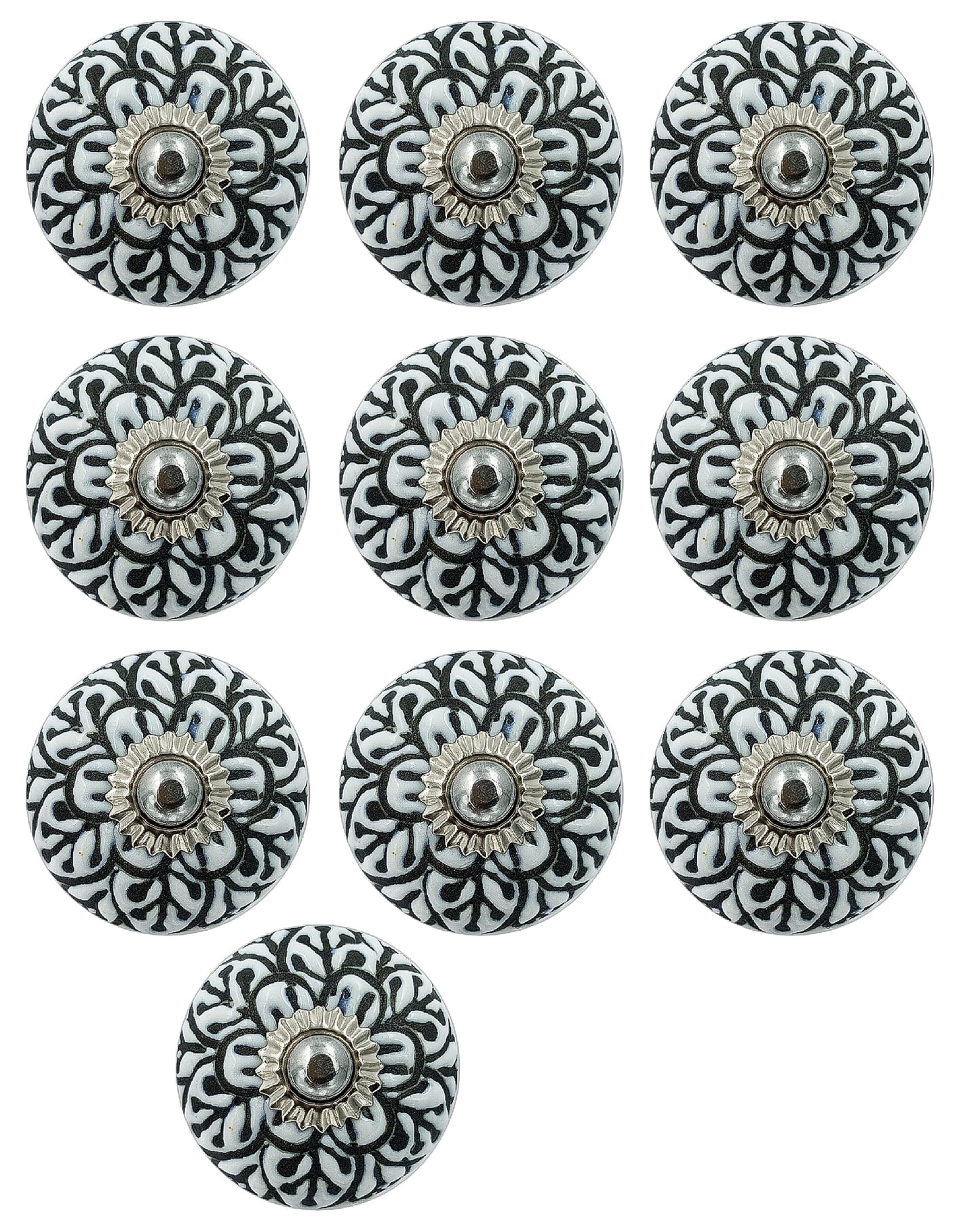 Craft Kart Set of 10 Ceramic Cabinet Colorful Knobs for Kitchen, Cabinet, Drawer, Wardrobe (Black & White5)