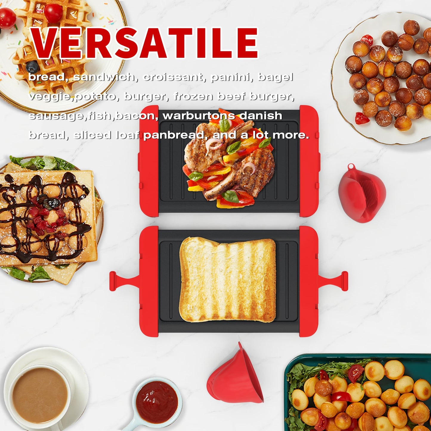 Microwave Sandwich Maker & Grill Cheese Maker with Silicone Oven Mitts, Fast Cooking, Non-Stick, Dishwasher Safe, Perfect for Paninis, Quesadillas, Ideal for College Students & Busy Professionals