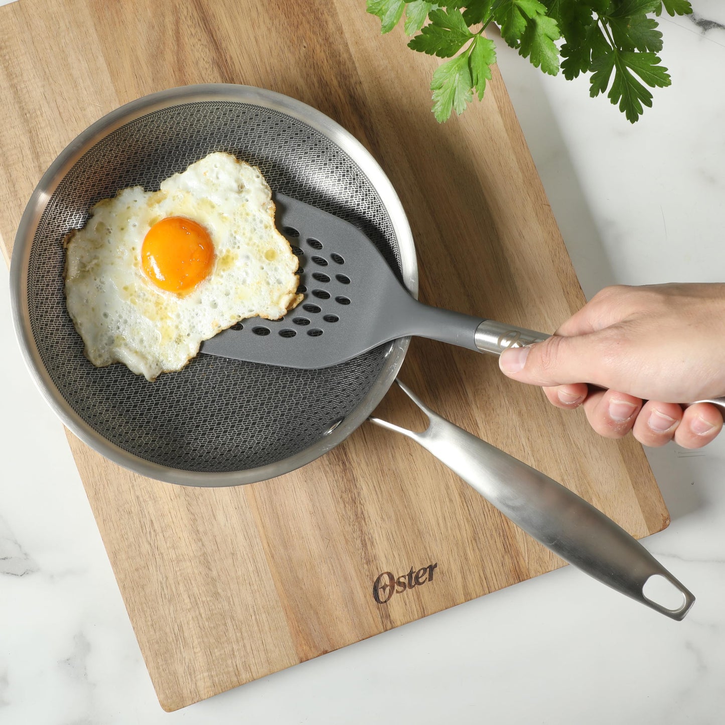 Oster Chadswyck 13” Slotted Turner Spatula, Heat Resistant Silicone Head, Stainless Steel Handle, Safe for Nonstick Cookware, Dishwasher Safe