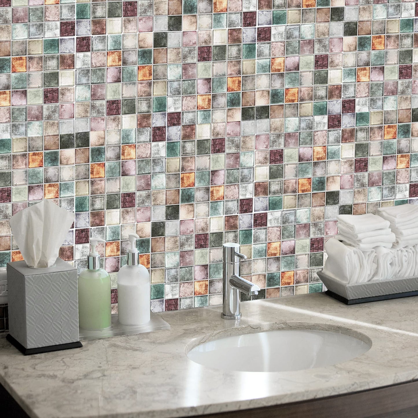 Parrotile Antique 2'' x 2'' Glass Squared Tile Glazed Red Grey Grid Mosaic Wall Backsplash Tile PT31 (Box of 5 Sheets)