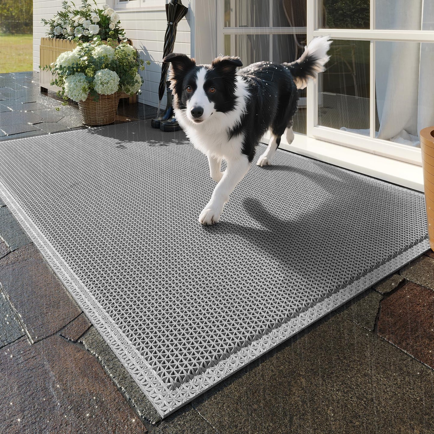 QiCaiJia Front Door Mat 20''x31'', Drainage Heavy Duty Dirt Trapping Non-Slip Doormats, Outdoor Rubber Floor Mats, Restaurant Commercial Kitchen Industral Pool Entrance Bar Wet Area, Grey
