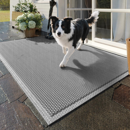 QiCaiJia Front Door Mat 20''x31'', Drainage Heavy Duty Dirt Trapping Non-Slip Doormats, Outdoor Rubber Floor Mats, Restaurant Commercial Kitchen Industral Pool Entrance Bar Wet Area, Grey