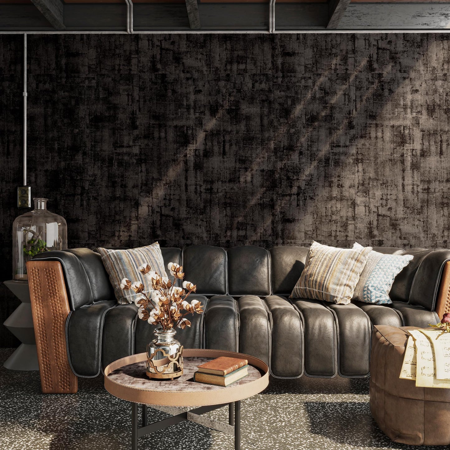 Grey Black Stained Concrete Contact Paper Dark Gray Cement Checkerboard Wallpaper Peel and Stick 16x354inch Air Guide Slot Design Matte Thick Self-adhesive Countertop Paper Waterproof Vinyl Wrap