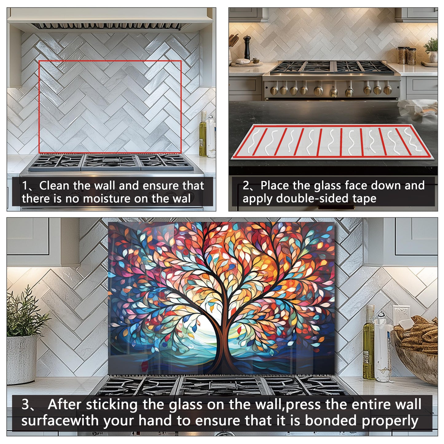 DAIFURONGE Tempered Glass Backsplash for Kitchen, Tree of Life Art Stove Backsplash Protector - Easy to Clean Wall Decor (Art Deco 2, 30"x20"(76.2x50.8cm))