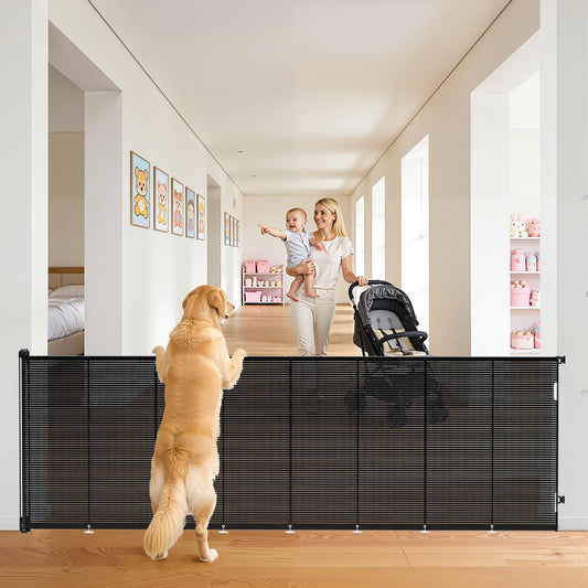 Mutak Retractable Baby Gate for Stairs, 42" Tall X 200" Wide Mesh Dog Gate Indoor, Child Gate for Doorways, Hallways, Deck, Indoor Outdoor Pet Baby Safety Essentials for Home, Black