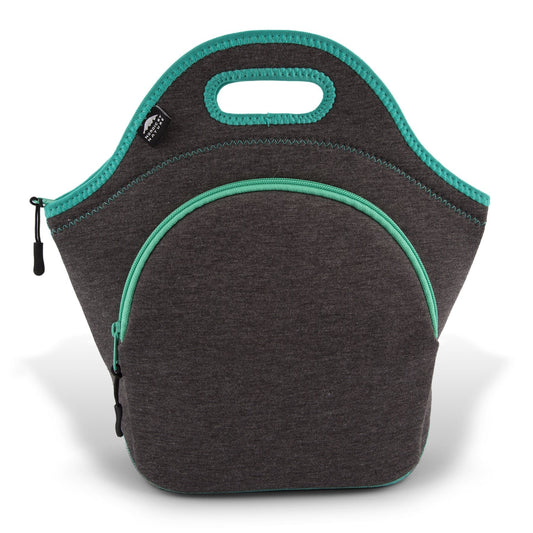 Nordic By Nature Insulated Neoprene Lunch Bag, Soft & Foldable Washable & Reusable Extra-Pocket (L) Dark Grey/Lagoon