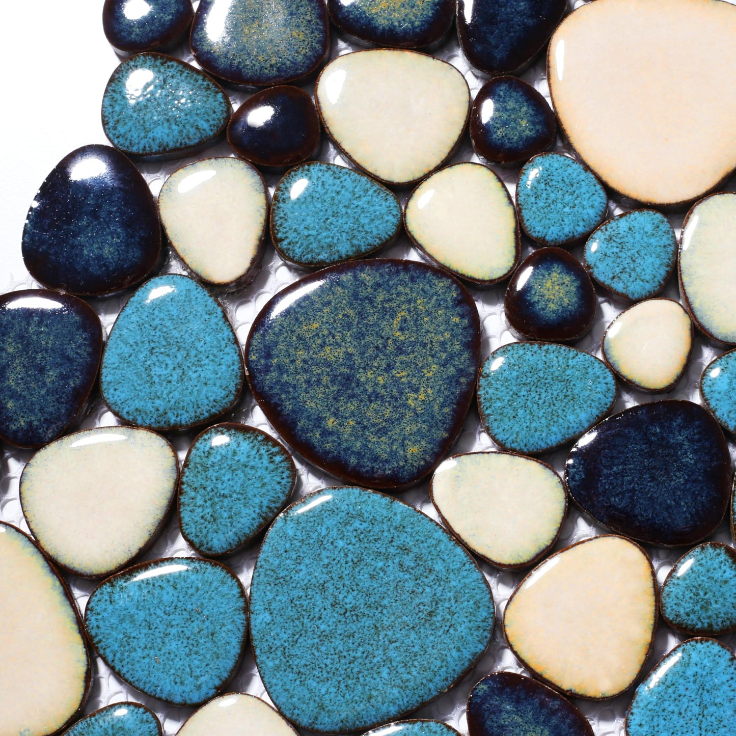 Primoon Pebble Tiles 5 Sheets, Aqua Teal Blue Mosaic Tiles for Accent Wall Backsplash, Pebble Tile for Bathroom Shower Floor