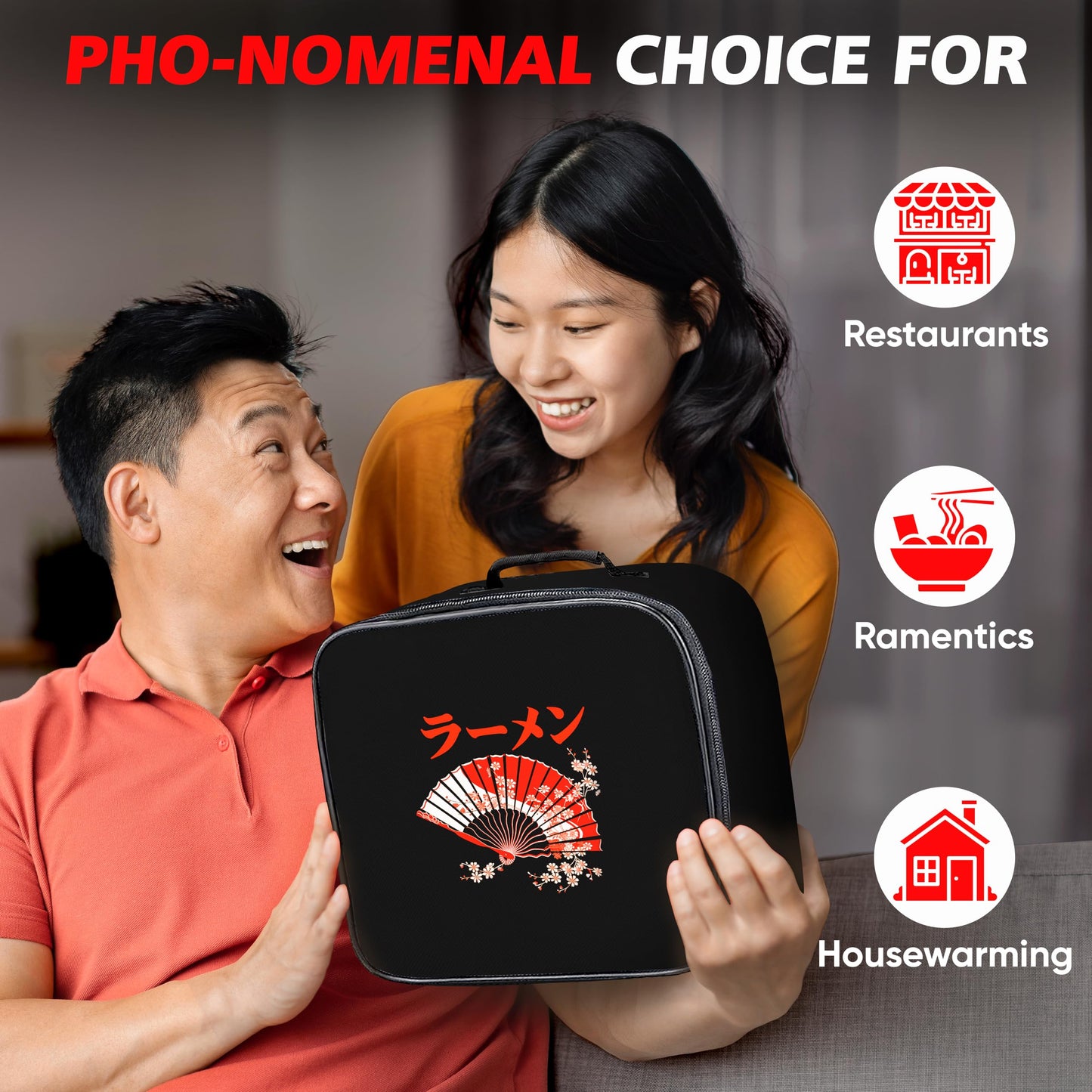 i2 Home Japanese Ramen Bowl Set of 4-20 Pcs, 32 Oz Ceramic Microwaveable & Dishwasher Safe Large Noodle Bowls with Lid & Built-In Chopstick Holder, Pho, Udon, Thai, Korean, Rice - 6.5 Inch