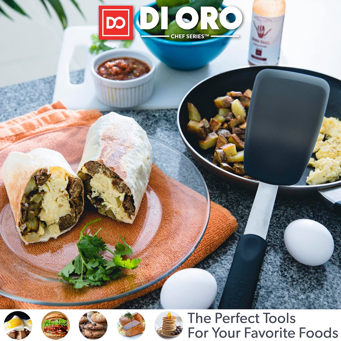 DI ORO - Chef Series FLEX Silicone Spatula 600ºF Heat-Resistant Flexible Silicone Rubber Turner Spatulas (3-Piece Set)