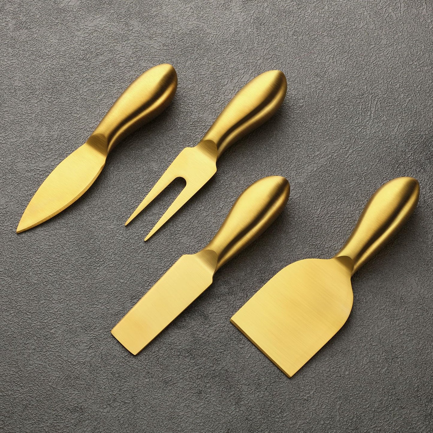 Funnymoom 4 Pcs Gold Cheese Knives Set Stainless Steel Cheese Tools with Cheese Slicer and Cheese Cutters for Kitchen Cheese Board Knife Set for Kitchen Charcuterie Board Accessories Housewarming Gift