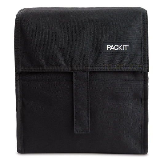 PackIt Freezable Lunch Bag, Black, Built with EcoFreeze Technology, Foldable, Reusable, Zip and Fold Closure with Buckle Handle, Perfect for School and Office Lunches