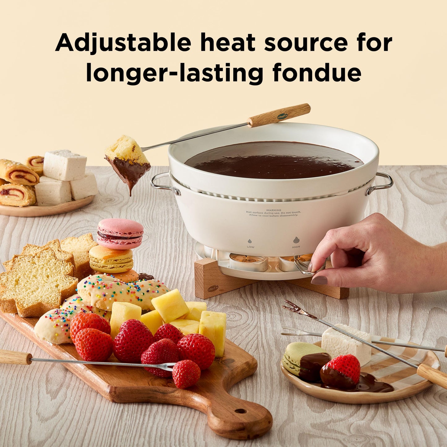 Chef’n SweetSpot Fondue Set, Adjustable Tea Light Candle-Powered Fondue Pot with Ceramic Bowl,Perfect for Chocolate and Cheese, Easy to Use, Dishwasher Safe, Ideal for Entertaining, 9.6 x 9.6 x 5 Inch