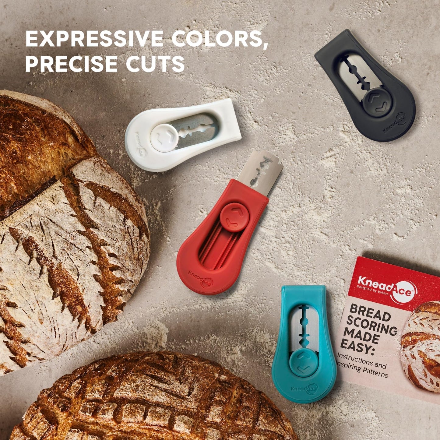 KneadAce Upgraded Extractable & Magnetic Bread Lame Dough Scoring Tool - Professional Sourdough scoring tool for Sourdough Bread baking & Bread Making Tools - Scoring Patterns booklet & 5 Razor Blades