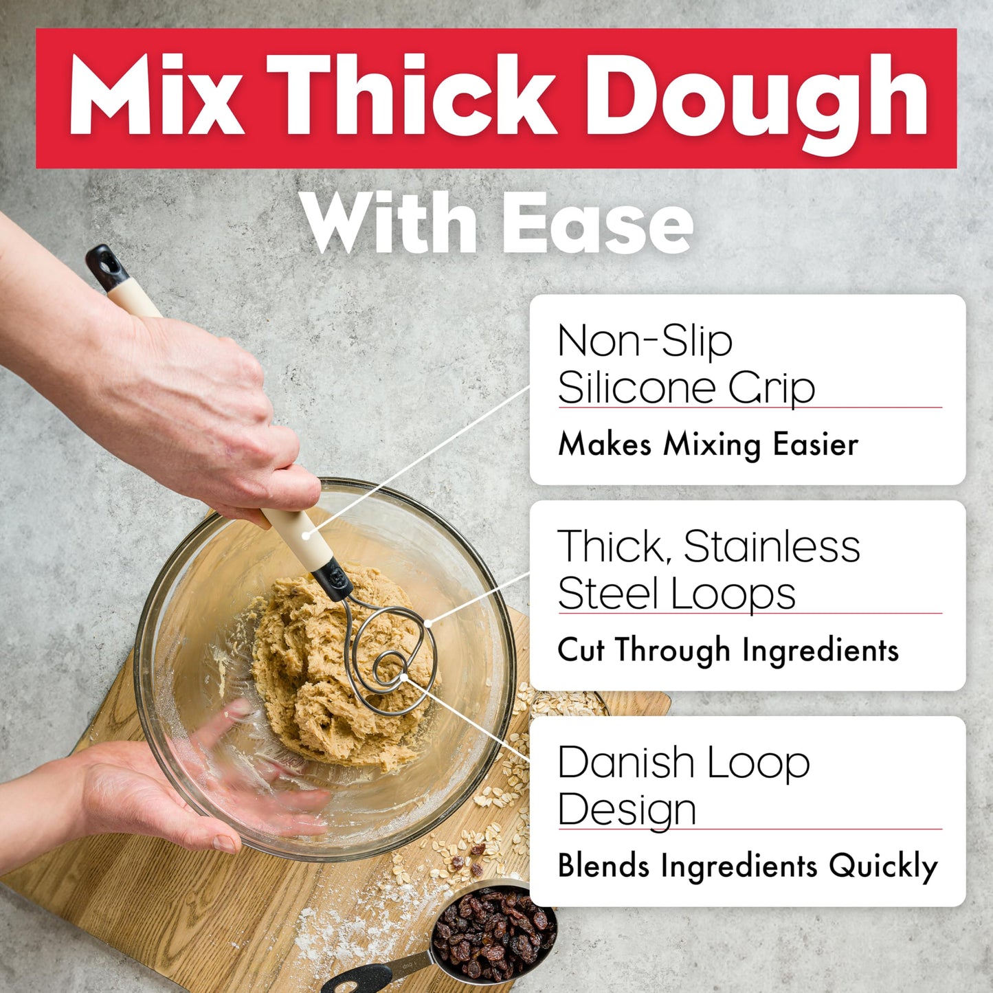 Brod & Taylor Dough Whisk - Heavy Duty Dishwasher-Safe Mixing Tool